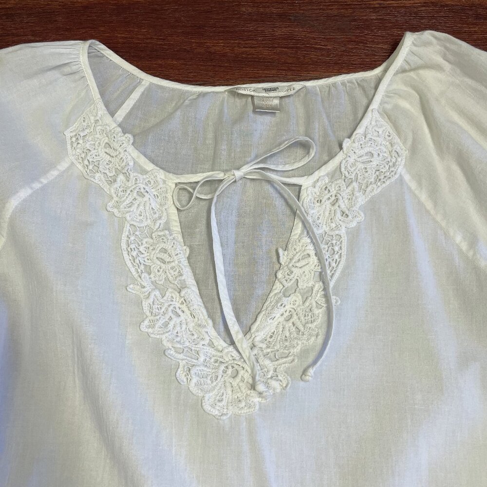 Boston Proper Top Tunic Medium White Lace Bell Sleeves Cottagecore Feminine - Picture 7 of 16